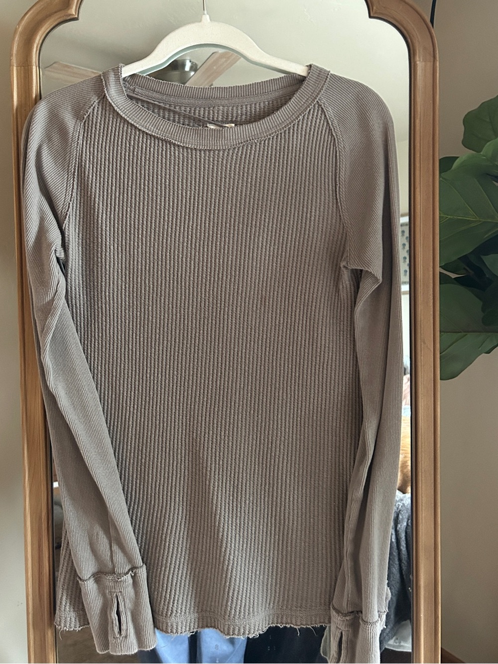 We The Free Long Sleeve Waffle Knit Top in Taupe